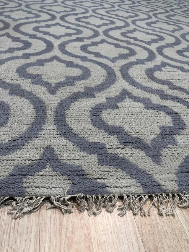 Alt view image 5 of 5 - Hand Knotted Wool Gray Contemporary Trellis Moroccan Rug, Made in India