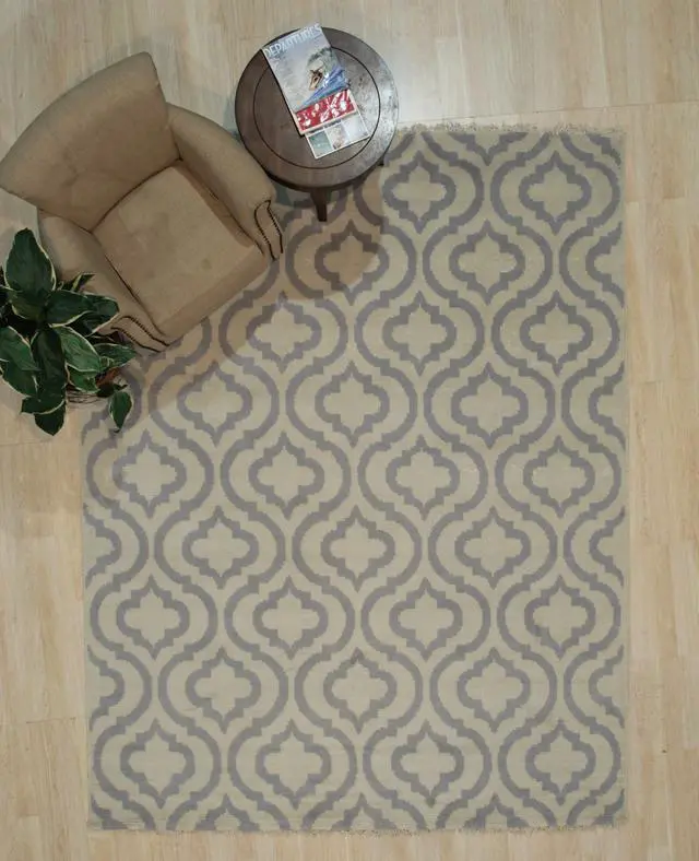 Alt view image 3 of 5 - Hand Knotted Wool Gray Contemporary Trellis Moroccan Rug, Made in India