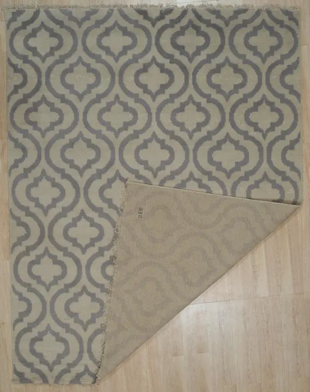 Alt view image 4 of 5 - Hand Knotted Wool Gray Contemporary Trellis Moroccan Rug, Made in India