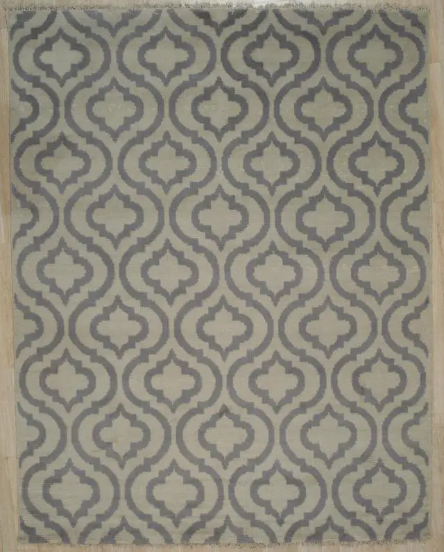 Alt view image 2 of 5 - Hand Knotted Wool Gray Contemporary Trellis Moroccan Rug, Made in India