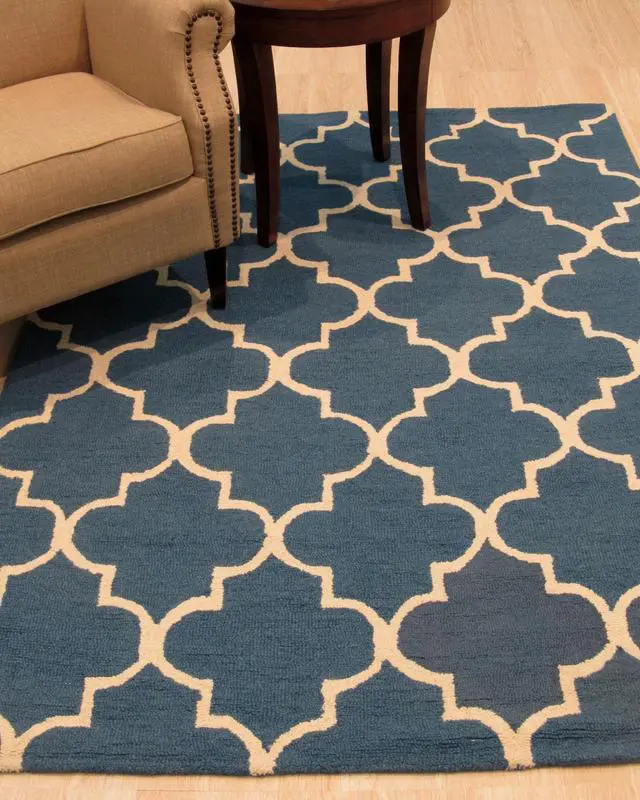 Alt view image 6 of 6 - Hand-Tufted Wool Blue Traditional Trellis Moroccan Rug, Made in India