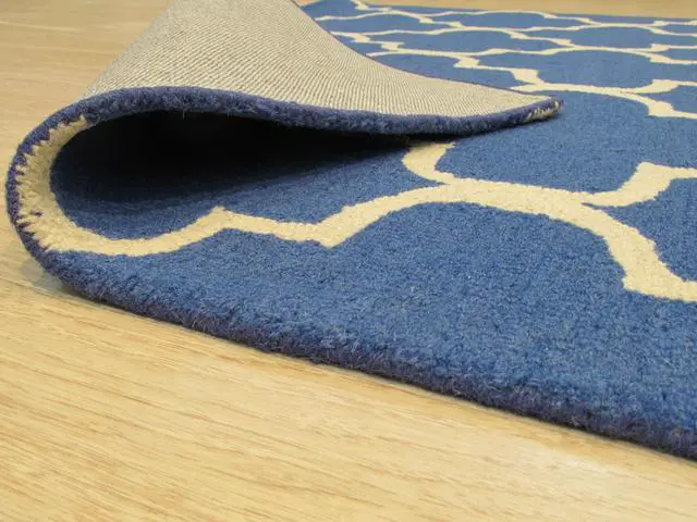 Alt view image 5 of 5 - Hand-Tufted Wool Blue Traditional Trellis Moroccan Rug, Made in India
