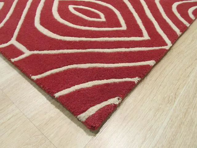 Alt view image 3 of 4 - Hand-Tufted Wool Red Contemporary Geometric Marla Rug, Made in India