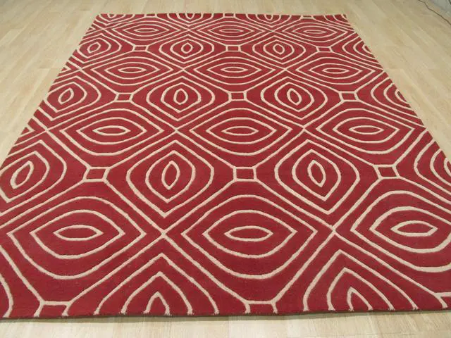 Alt view image 4 of 4 - Hand-Tufted Wool Red Contemporary Geometric Marla Rug, Made in India