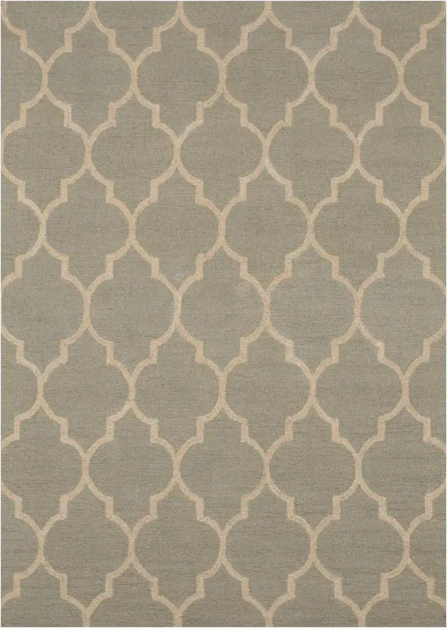 Alt view image 2 of 5 - Hand-Tufted Wool Light Green Traditional Trellis Moroccan Rug, Made in India
