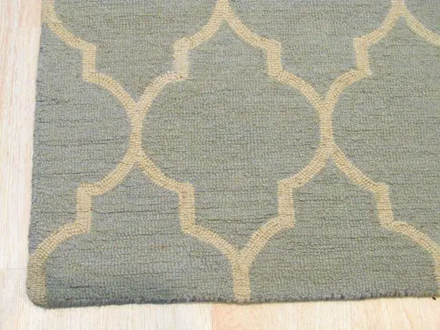 Alt view image 3 of 5 - Hand-Tufted Wool Light Green Traditional Trellis Moroccan Rug, Made in India
