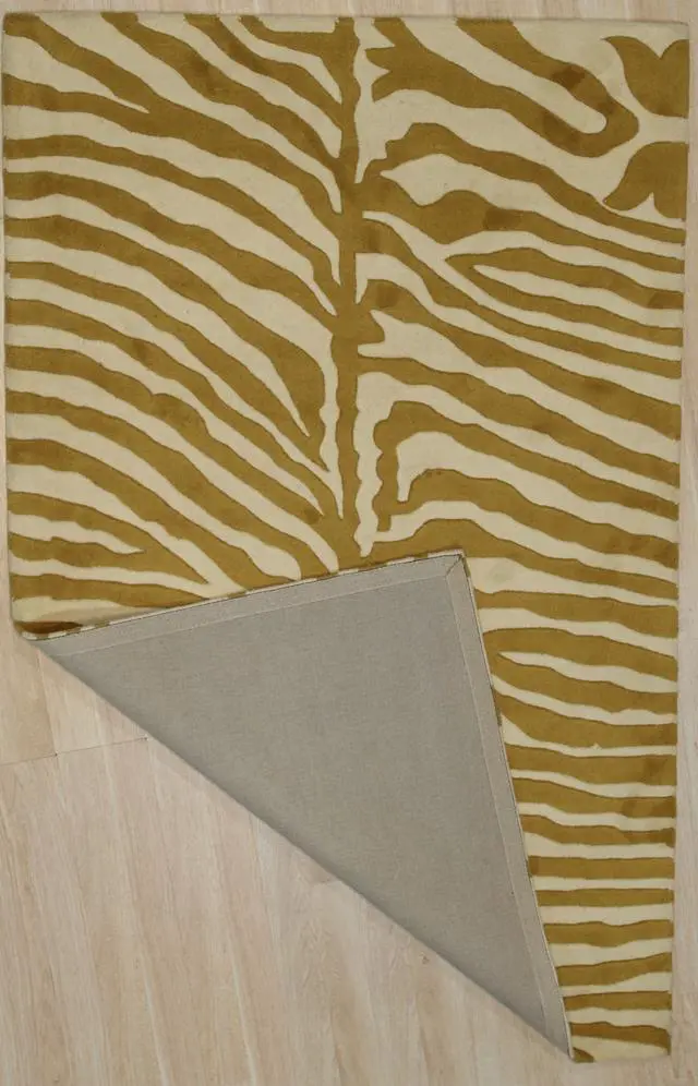 Alt view image 4 of 5 - Hand-Tufted Wool GOLD Transitional Stripe Modern Tufted Rug, Made in India
