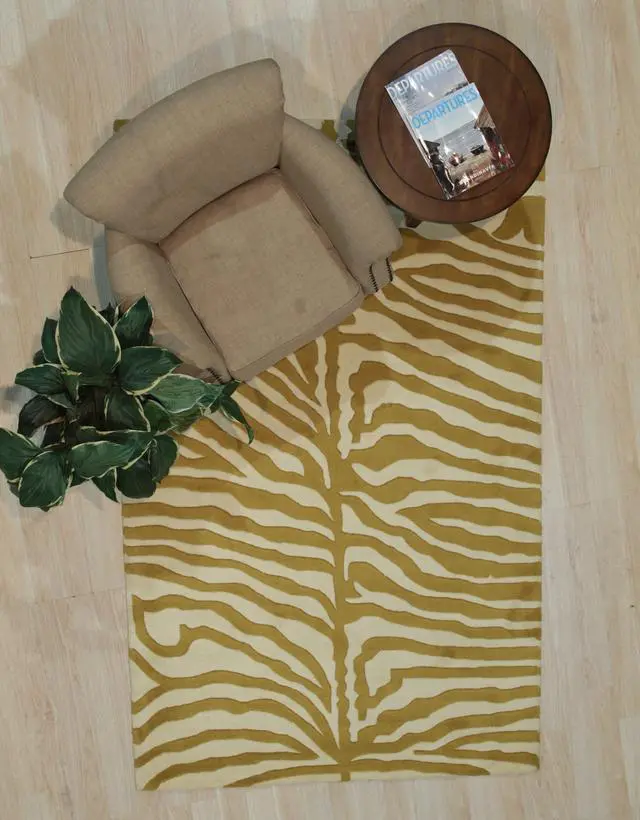 Alt view image 3 of 5 - Hand-Tufted Wool GOLD Transitional Stripe Modern Tufted Rug, Made in India