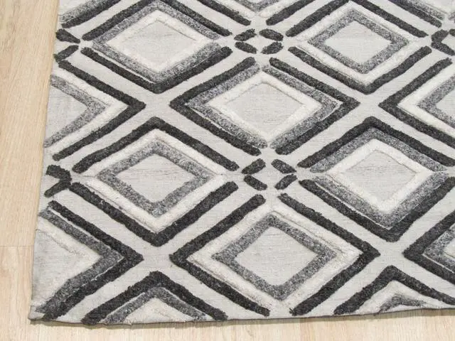 Alt view image 3 of 5 - Handmade Wool Gray Contemporary Geometric Raga Rug, Made in India