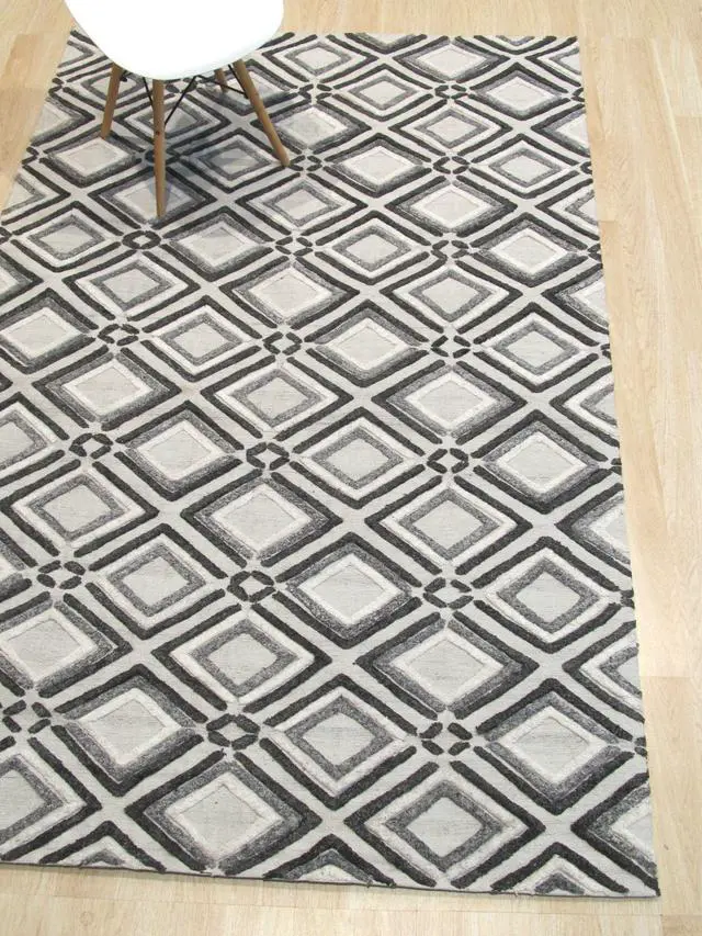 Alt view image 5 of 5 - Handmade Wool Gray Contemporary Geometric Raga Rug, Made in India