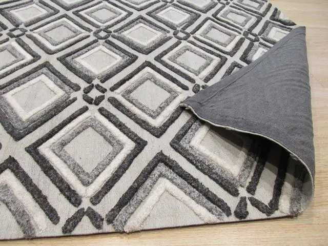 Alt view image 4 of 5 - Handmade Wool Gray Contemporary Geometric Raga Rug, Made in India