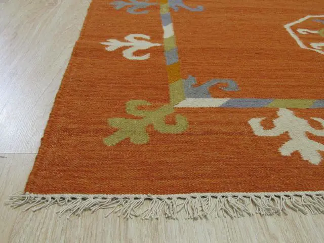 Alt view image 3 of 5 - EORC OSK2RT10X14 Handmade Wool Suzani Kilim Rug, 10' x 14', Rust