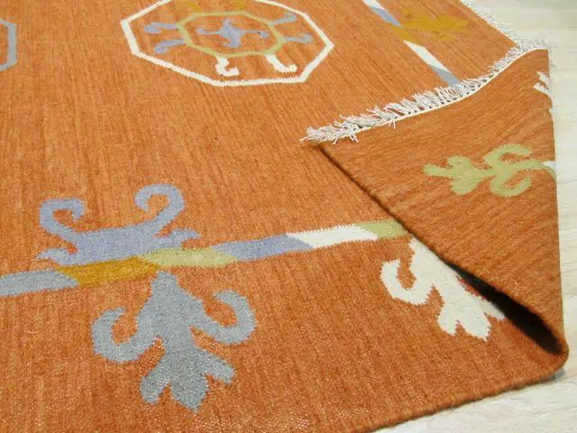 Alt view image 4 of 5 - EORC OSK2RT10X14 Handmade Wool Suzani Kilim Rug, 10' x 14', Rust