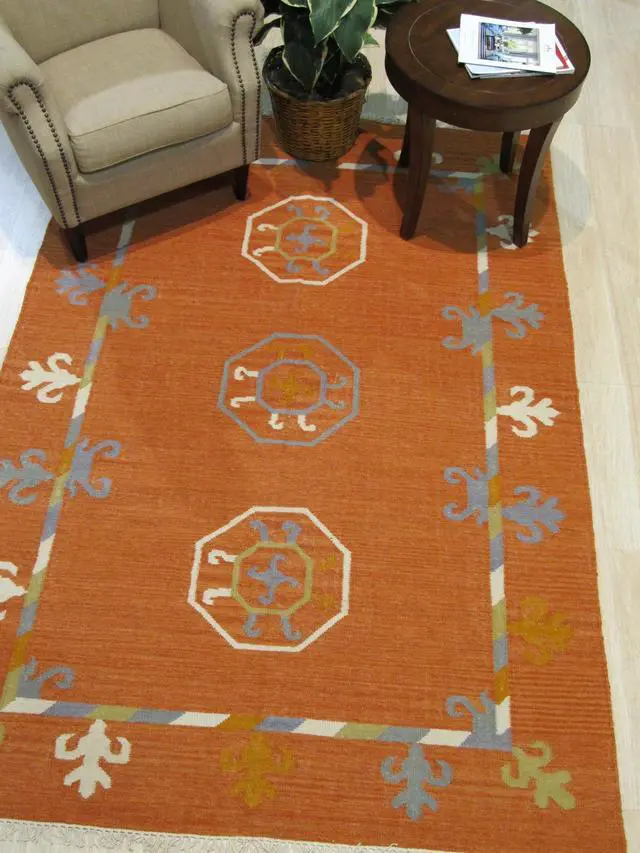 Alt view image 5 of 5 - EORC OSK2RT10X14 Handmade Wool Suzani Kilim Rug, 10' x 14', Rust