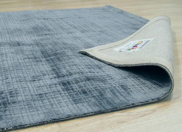 Alt view image 4 of 5 - Handwoven Viscose Blue Contemporary Solid Milano Rug, Made in India
