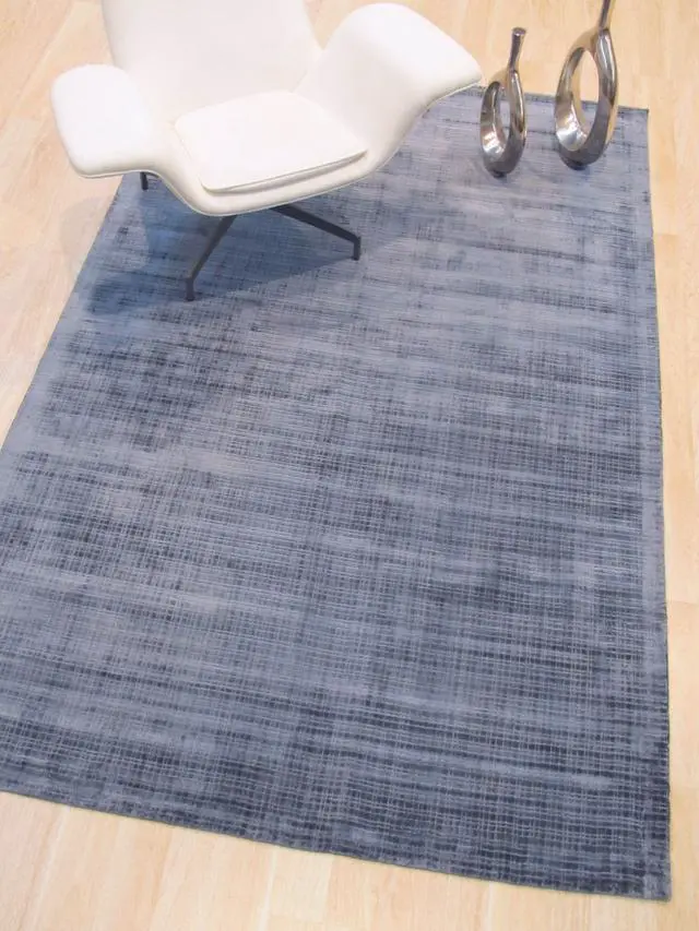 Alt view image 5 of 5 - Handwoven Viscose Blue Contemporary Solid Milano Rug, Made in India