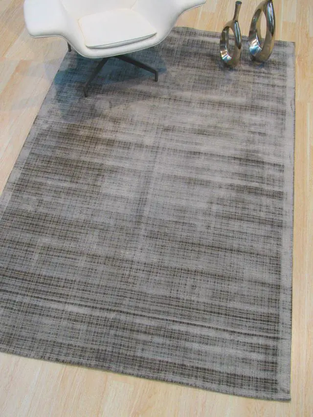 Alt view image 5 of 5 - Handwoven Viscose Silver Contemporary Solid Milano Rug, Made in India