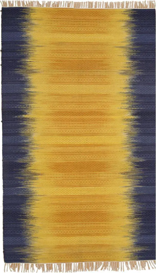 Alt view image 2 of 5 - Handmade Wool Yellow Transitional Ombre Santa Fe Rug, Made in India