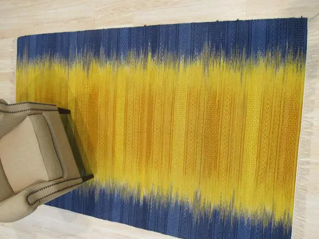 Alt view image 5 of 5 - Handmade Wool Yellow Transitional Ombre Santa Fe Rug, Made in India