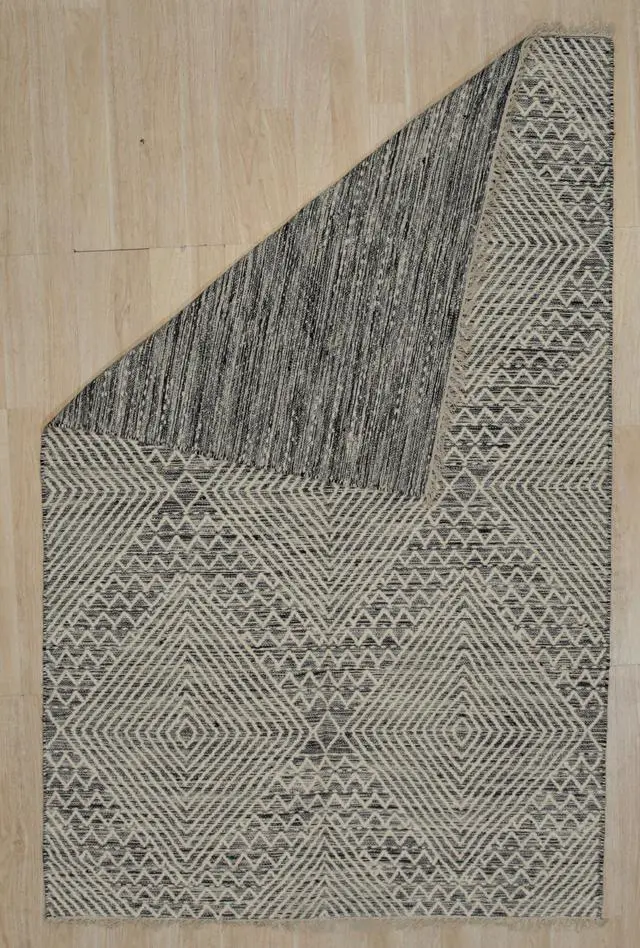 Alt view image 3 of 4 - Handwoven Wool Black Contemporary Geometric Punja Kilim Rug, Made in India