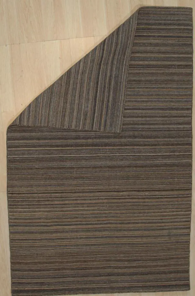 Alt view image 4 of 5 - Handwoven Polyester Rust Contemporary Stripe Reversible Striped Flatweave Rug, Made in India