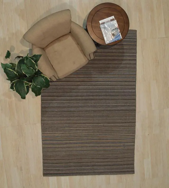 Alt view image 3 of 5 - Handwoven Polyester Rust Contemporary Stripe Reversible Striped Flatweave Rug, Made in India