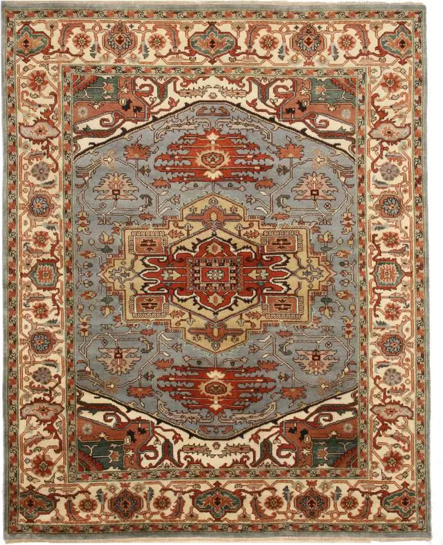 Alt view image 2 of 4 - Hand Knotted Wool Blue Traditional Geometric Serapi Rug, Made in India