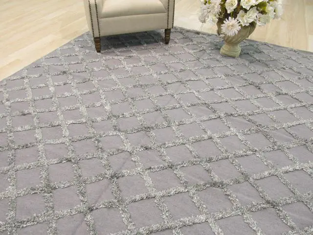Alt view image 3 of 5 - Handwoven Wool & Viscose Gray Transitional Trellis Marrakesh Trellis Rug, Made in India