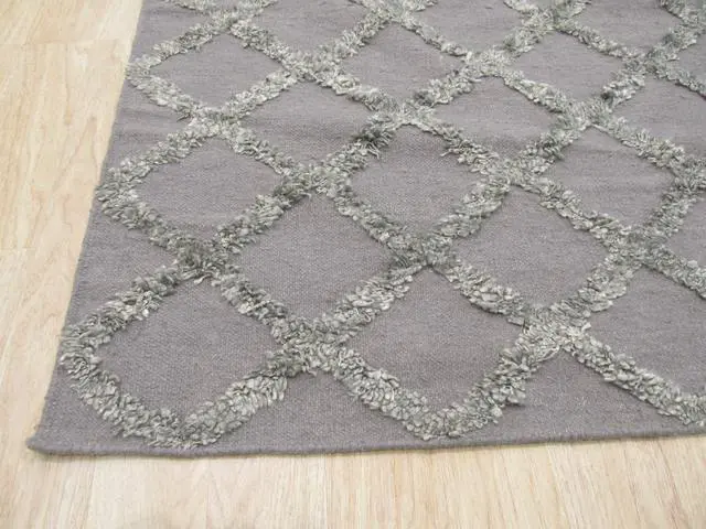 Alt view image 4 of 5 - Handwoven Wool & Viscose Gray Transitional Trellis Marrakesh Trellis Rug, Made in India