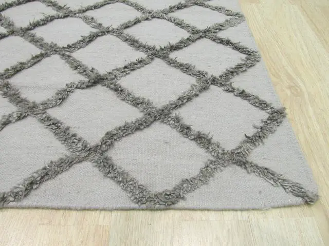 Alt view image 4 of 4 - Handwoven Wool & Viscose Gray Transitional Trellis Marrakesh Trellis Rug, Made in India