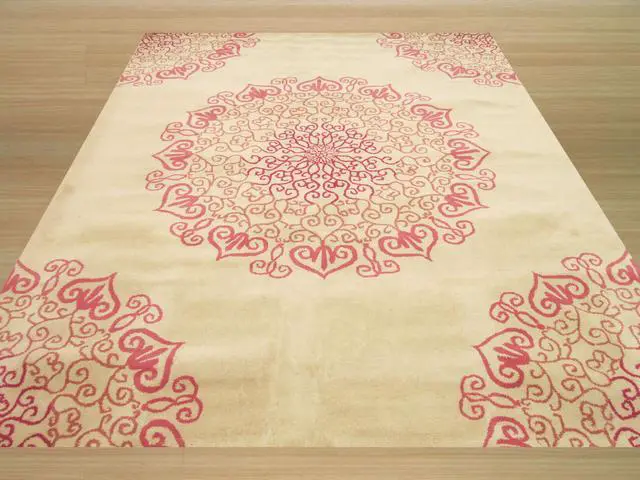 Alt view image 4 of 4 - Hand-Tufted Wool Red Transitional Oriental Modern Naiin Rug, Made in India