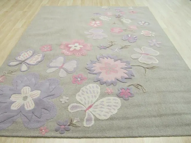 Alt view image 3 of 4 - EORC T138GY3X5 Hand-tufted Wool Kid's Butterfly Rug, 3' x 5', Gray