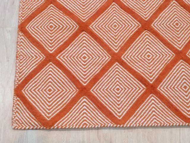 Alt view image 3 of 4 - Handmade Wool Orange Transitional Trellis Xavier Rug, Made in India