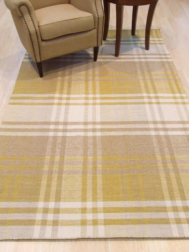 Alt view image 5 of 5 - EORC T176YL5X8 Hand-tufted Wool Plaid Rug, 5' x 8', Yellow