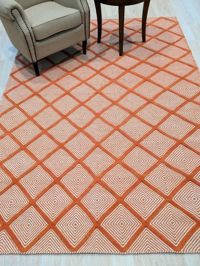Main image of Handmade Wool Orange Transitional Trellis Xavier Rug, Made in India