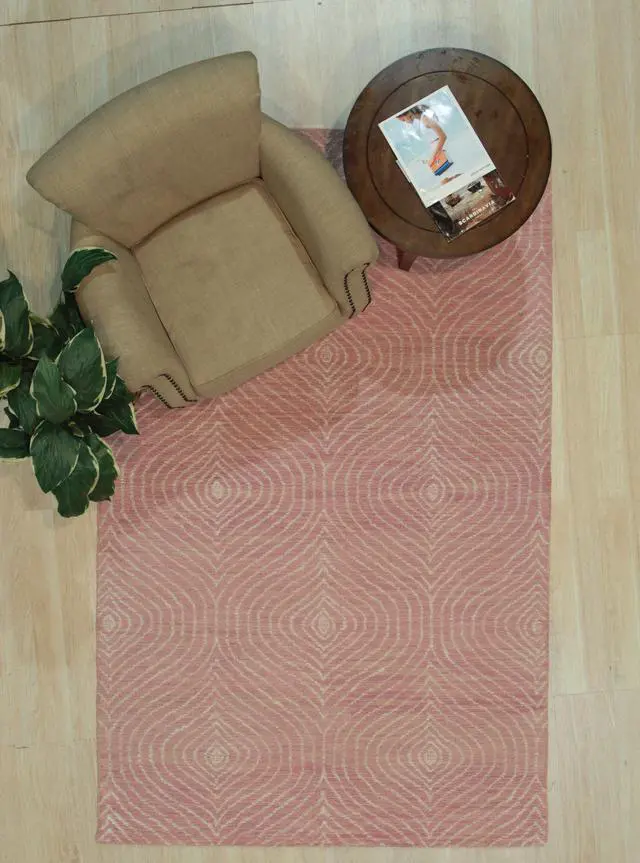 Main image of Hand-Tufted Wool Pink Contemporary Transitional Spring Rug, Made in India - Loop and cut pile.
