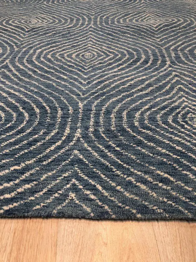 Alt view image 5 of 5 - Hand-Tufted Wool Blue Contemporary Transitional Spring Rug, Made in India