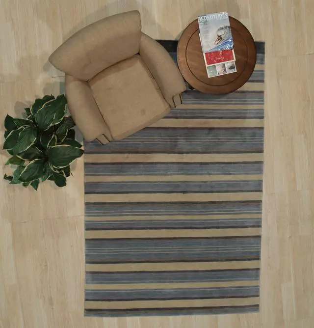 Main image of Handmade Wool Multi-Colored Transitional Stripe Lori Toni Rug, Made in India