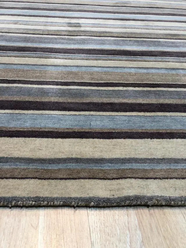 Alt view image 4 of 4 - Handmade Wool Multi-Colored Transitional Stripe Lori Toni Rug, Made in India