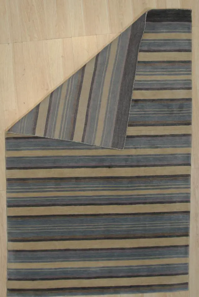 Alt view image 3 of 4 - Handmade Wool Multi-Colored Transitional Stripe Lori Toni Rug, Made in India