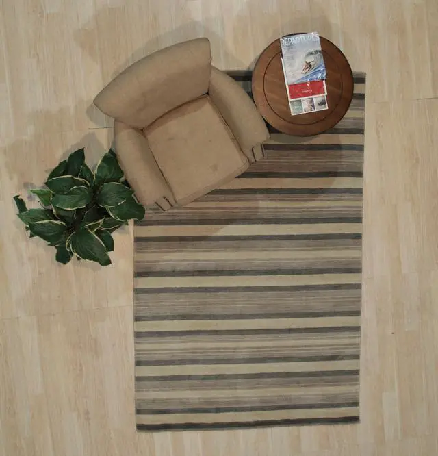 Alt view image 3 of 5 - Handmade Wool Multi-Colored Transitional Stripe Lori Toni Rug, Made in India