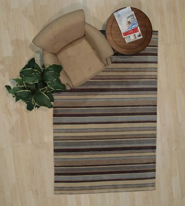 Main image of Handmade Wool Multi-Colored Transitional Stripe Lori Toni Rug, Made in India