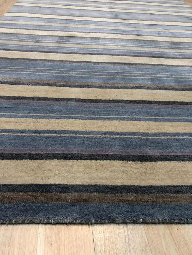 Alt view image 4 of 4 - Handmade Wool Multi-Colored Transitional Stripe Lori Toni Rug, Made in India
