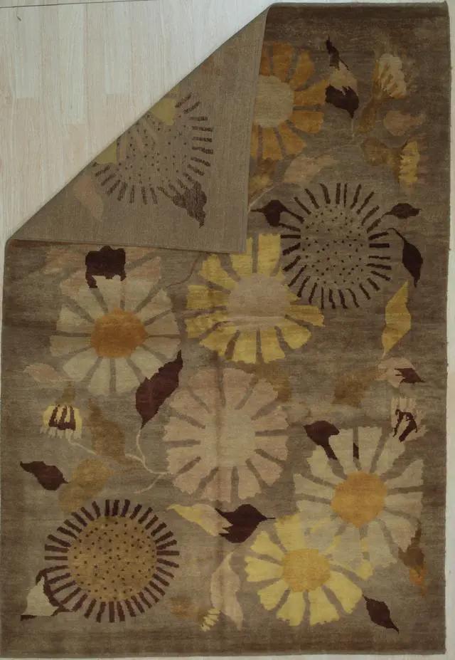 Alt view image 3 of 4 - Handmade Wool Brown Transitional All Over Ningxia Rug, Made in India