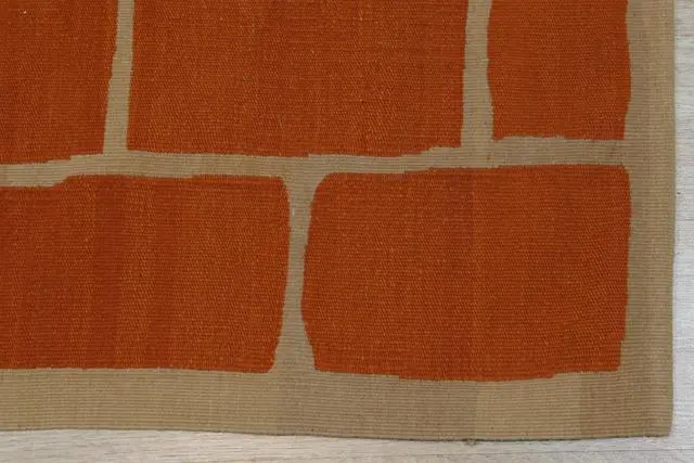 Alt view image 2 of 4 - Handwoven Wool Orange Contemporary Modern Modern Flat Weave Rug, Made in India