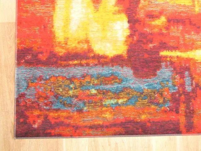 Alt view image 4 of 4 - EORC FL11RD5X8 Machine-made Polyester Distressed Bohemian Moderno Art Rug, 5' 3 x 7' 6, Red