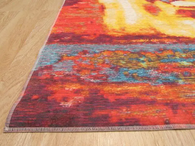 Alt view image 3 of 4 - EORC FL11RD5X8 Machine-made Polyester Distressed Bohemian Moderno Art Rug, 5' 3 x 7' 6, Red