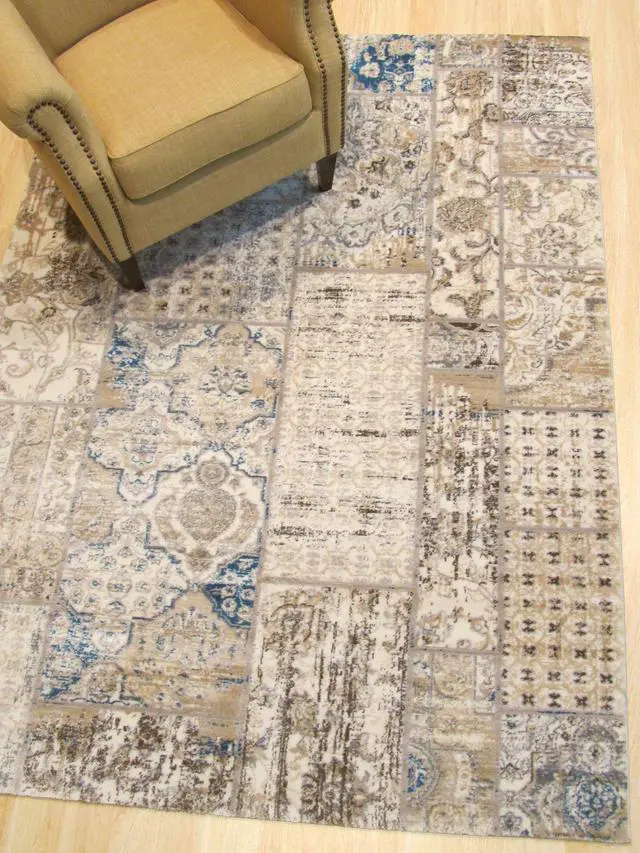 Main image of Ivory Distressed Bohemian Isabella Rug, Made in India
