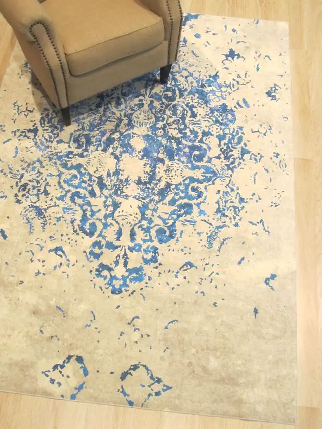Alt view image 5 of 5 - EORC FL15BL5X8 Machine-made Polyester Distressed Bohemian Moderno Medallion Rug, 5' 3 x 7' 6, Blue
