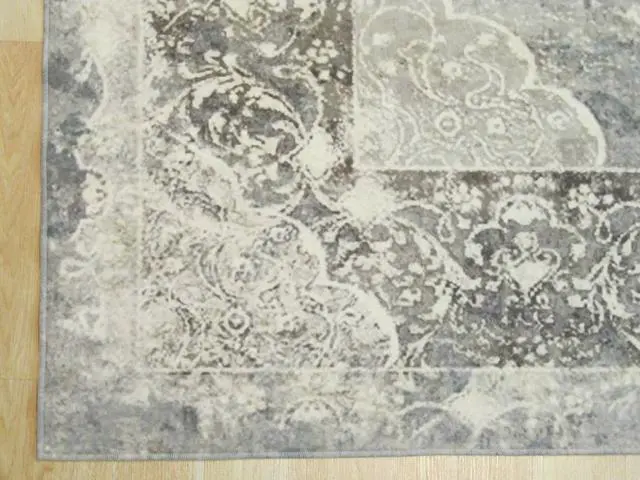 Alt view image 4 of 4 - Gray Distressed Bohemian Moderno Medallion Rug, Made in India